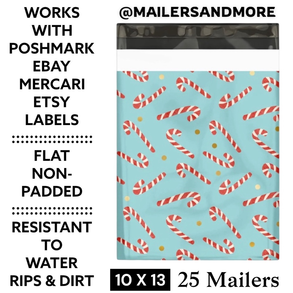 25 10X13 Poly Mailers Candy Canes Gold Dots, Shipping Envelopes PRICE IS FIRM - Picture 3 of 6